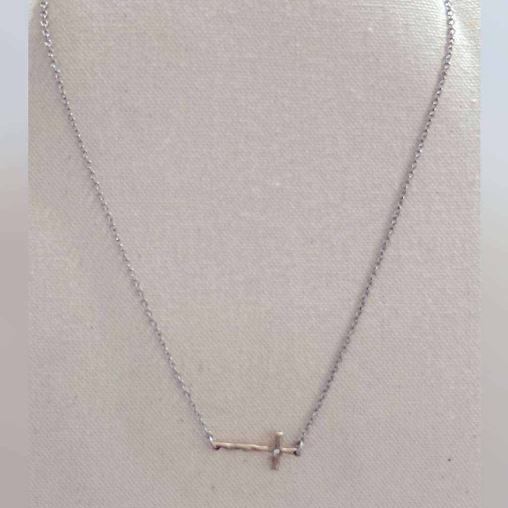 JK by Thirty-One “Whisper Cross Necklace” 2 tone silver/gold 16”+ 2” extenderNWT